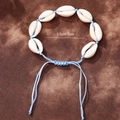 Handmade woven shell anklet with blue wax cord and adjustable design for beach wear - Blue Braided Rope
