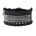 Vintage Nordic Viking black leather bracelet with Runic metal plates and woven edges - Genuine Leather Black