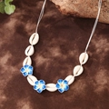 Handmade Bohemian shell necklace with frangipani flowers for beach vacation style - Blue Shell Necklace (QNN0018)