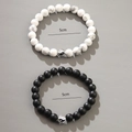 Yin Yang beaded bracelet set with white turquoise and matte black stone beads - Lava Rock Bracelet