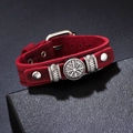 Rotes Vintage-Lederarmband im Punk-Stil mit Wikinger-Vegvisir-Kompassperlen und Schnalle - Rot