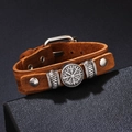 Retro braunes Lederarmband mit silbernem Wikinger-Kompass und verstellbarem Riemen - Braun