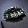 Vintage grünes Lederarmband mit Wikinger Vegvisir Kompass und verstellbarer Schnalle - Grün
