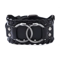Men's wide black leather bracelet featuring a vintage silver Ouroboros snake buckle detail - Black (PU Leather)