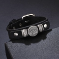 Adjustable punk black leather bracelet featuring tree of life and silver studs - Black