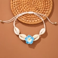 Bohemian shell woven anklet with blue frangipani flower and adjustable white cord - Blue Shell Bracelet (QNN0018)