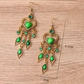 Ethnic bohemian drop earrings with green rhinestones and vintage gold tassels - Antique Gold Green Style