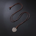 Adjustable brown braided cord necklace with vintage Viking compass metal pendant - Brown Necklace