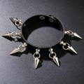 Punk black leather cuff bracelet with silver cone studs and adjustable metal buckle - Black Color (Bracelet)