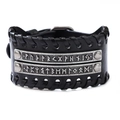 Vintage black braided leather bracelet featuring Nordic runes on silver metal plates - Synthetic Leather Black
