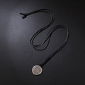 Viking Vegvisir compass pendant necklace in vintage silver finish with black cord - Black Necklace