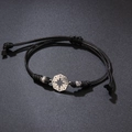 Verstellbares schwarzes Kordelarmband mit silbernem Kompass-Stern-Charm und Perlen - Schwarzes Armband