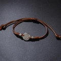 Adjustable brown woven rope bracelet with vintage silver Viking Vegvisir compass pendant - Brown Bracelet