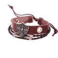 Bracelet multicouche en cuir réglable avec pendentif bouclier croix et clous - café