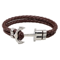 Geflochtenes Herren-Lederarmband in Braun mit silbernem Ankerverschluss aus Metall - Kaffeebraun