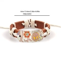 Bracciale regolabile in pelle marrone con corda intrecciata e simbolo della pace - Stampa Simbolo della Pace (Braccialetto)