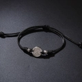 Adjustable black woven Viking Vegvisir compass bracelet with silver rune metal bead - Black Bracelet