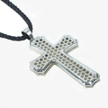 Colgante de cruz plateado con patrón de panal en collar de cuerda trenzada negra - Plateado (QNN4008)