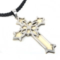 Colgante de cruz de estilo victoriano en plata y oro con cordón negro trenzado - Capa Interior Champán Floral (QNN4017)
