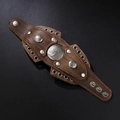 Vintage punk wide brown leather bracelet with tree of life badge and silver studs - Tree of Life