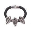 Bracelet punk en cuir noir pour homme avec breloques croix et fermoir magnétique argent - Style Croix Bouclier / Noir