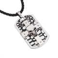 Punk silver skull and cross dog tag pendant necklace with black woven cord for men - Antique Silver