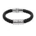 Men's titanium steel bracelet with black snake-pattern braided leather and magnetic clasp - Black