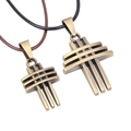 Vintage bronze geometric cross pendant necklace with woven cord for men and women - Geometric Cross Style / Bronze