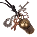 Collana multipendente vintage con berretto da baseball e forbici con cordino in cuoio - Bronzo Antico