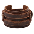 Brazalete ancho de cuero marrón retro para hombre con correas triples y remaches - Café Envejecido