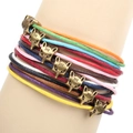 Colorful wax cord multi-layer bracelets featuring vintage bronze fox head charms - Fox Style (QNW2091)