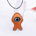 Handgefertigte Leder-Fischkette mit blauem Evil Eye Anhänger an schwarzer Schnur - Braun