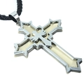 Colgante de cruz de tres capas con emblema de águila dorada y cordón negro trenzado - QNN4014 Dorado