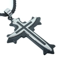 Colgante de doble cruz clásico en plata y negro con cordón negro de estilo gótico - QNN4015 Negro