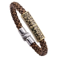 Retro geflochtenes braunes Lederarmband für Herren mit geprägter Kreuz-Metallplatte und Magnet - Bronze
