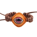 Braided leather bracelet featuring a creative orange eye-shaped glass charm in deep brown - Orange Rhombus Style (ZPS3)
