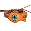 Handmade leather fish bracelet with green evil eye and woven adjustable brown rope - Orange Fish Style (ZPS2)