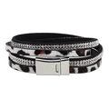 Leopard print leather wrap bracelet with sparkling rhinestones and magnetic silver clasp - Black and Gray