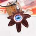 Vintage evil eye maple leaf pendant on adjustable wax rope necklace for men - Brown