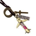 Collana aereo retrò in bronzo con clessidra rosa e cordino in pelle su sfondo bianco - Clessidra Rosa