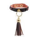 Punk-stijl tweekleurige lederen choker met gouden ring en lange leren kwastjes - koffiekleur