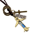 Collana vintage aereo in bronzo con ciondolo a clessidra blu e cordino in cuoio - Clessidra Blu