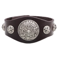 Retro punk leather bracelet featuring a vintage dragon emblem and silver metal rivets - Coffee