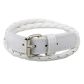 Minimalist white braided PU leather wrap bracelet with silver belt buckle closure - White