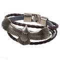 Vintage dark brown braided leather bracelet featuring a detailed antique eagle metal charm - Coffee