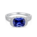 S925 sterling silver ring featuring a large rectangular blue tanzanite gemstone centerpiece - US 9 / Silver