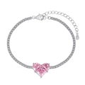 Elegante bracciale tennis in argento S925 con grande cristallo rosa a forma di cuore - Argento 925 / Pietra Rosa Platino (DY150241-S-W-BF)