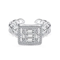 Moderner S925 Sterlingsilber Ring, verstellbar mit quadratischem Kristall und Kettendesign - Einstellbar Offen / Weißgold Mit Weißem Zirkonia