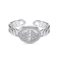 Anillo abierto de plata S925 con circón ovalado y banda con diseño de cadena cubana - Abierto Ajustable / Plata