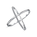 Eleganter S925 Sterling Silber X-Ring mit minimalistischen Pavé-Zirkonia-Steinen - US 6 / Weißgold
